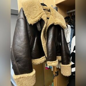 NWT. Zara Dark Brown Double Sided Short Jacket. Size M.